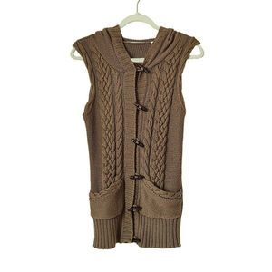 Cashmere Women Small Vest Button-up Hooded Cardigan Cable Knit